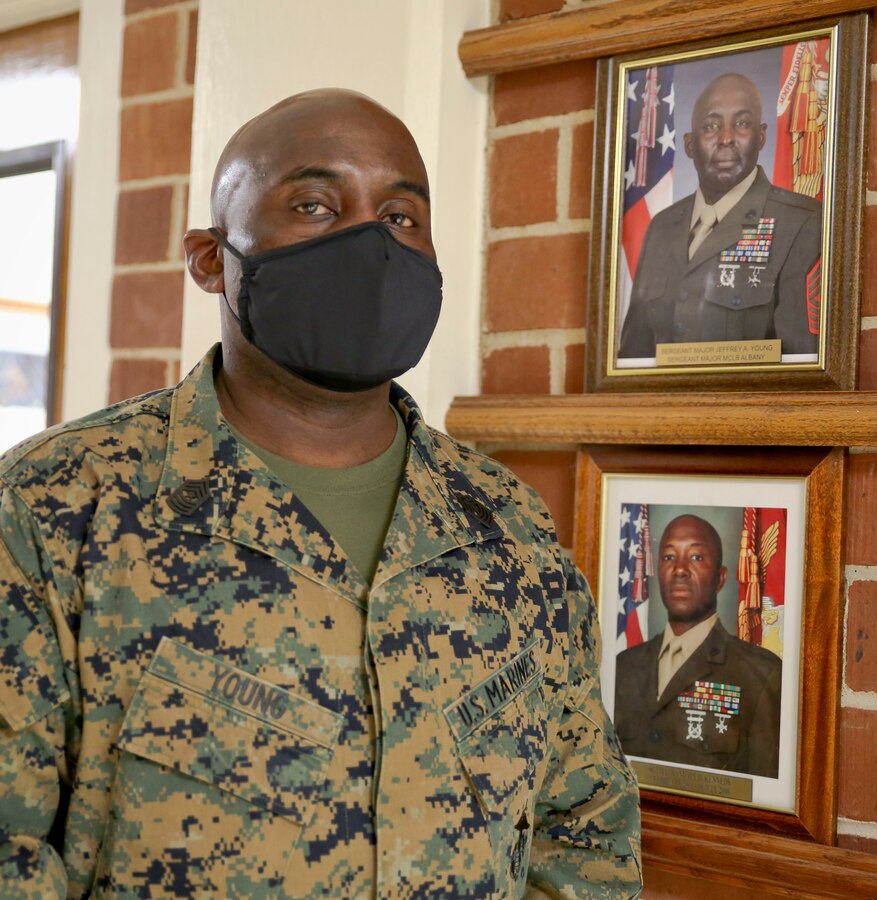 Sgt. Maj. Jeffrey A. Young, sergeant major, Marine Corps Logistics Base Albany, a native of Baltimore, enlisted in the Marine Corps on May 24, 1991. He gained a lot in the years that followed. Now it is time to move on to the next chapter and retire. (U.S. Marine Corps photo by Jennifer Parks)