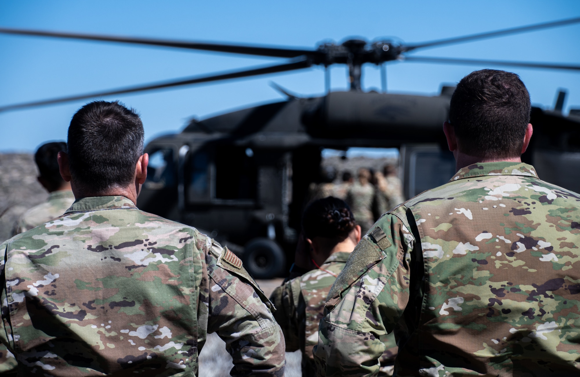 Airmen from the 152nd Medical Group joined forces with the Nevada Army National Guard in Stead, Nev. on April 10, 2021. The Airmen practiced hot and cold loading litter training exercises with UH-60 Black Hawk aircraft.