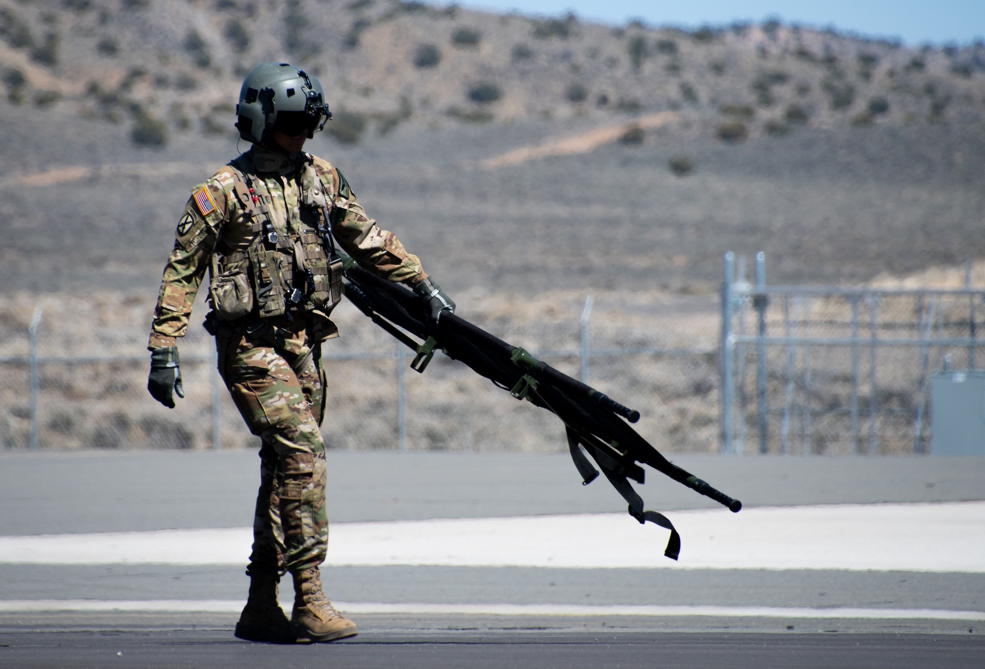 Airmen from the 152nd Medical Group joined forces with the Nevada Army National Guard in Stead, Nev. on April 10, 2021. The Airmen practiced hot and cold loading litter training exercises with UH-60 Black Hawk aircraft.