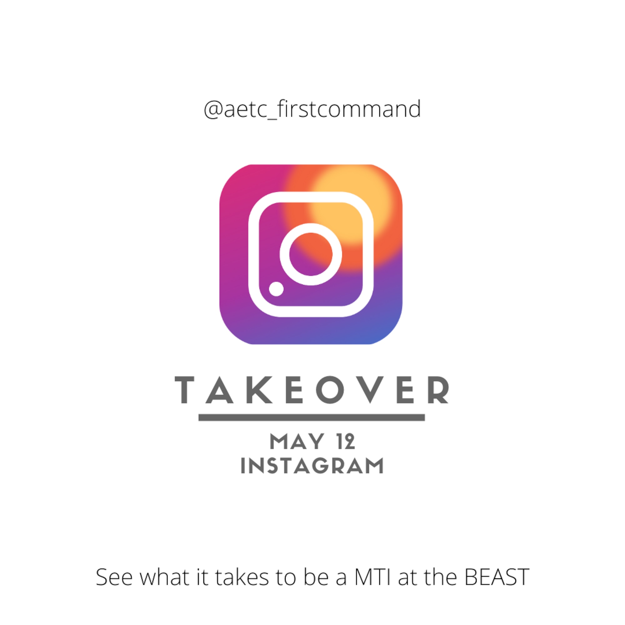 Graphic publicizing Instagram Takeover May 12.