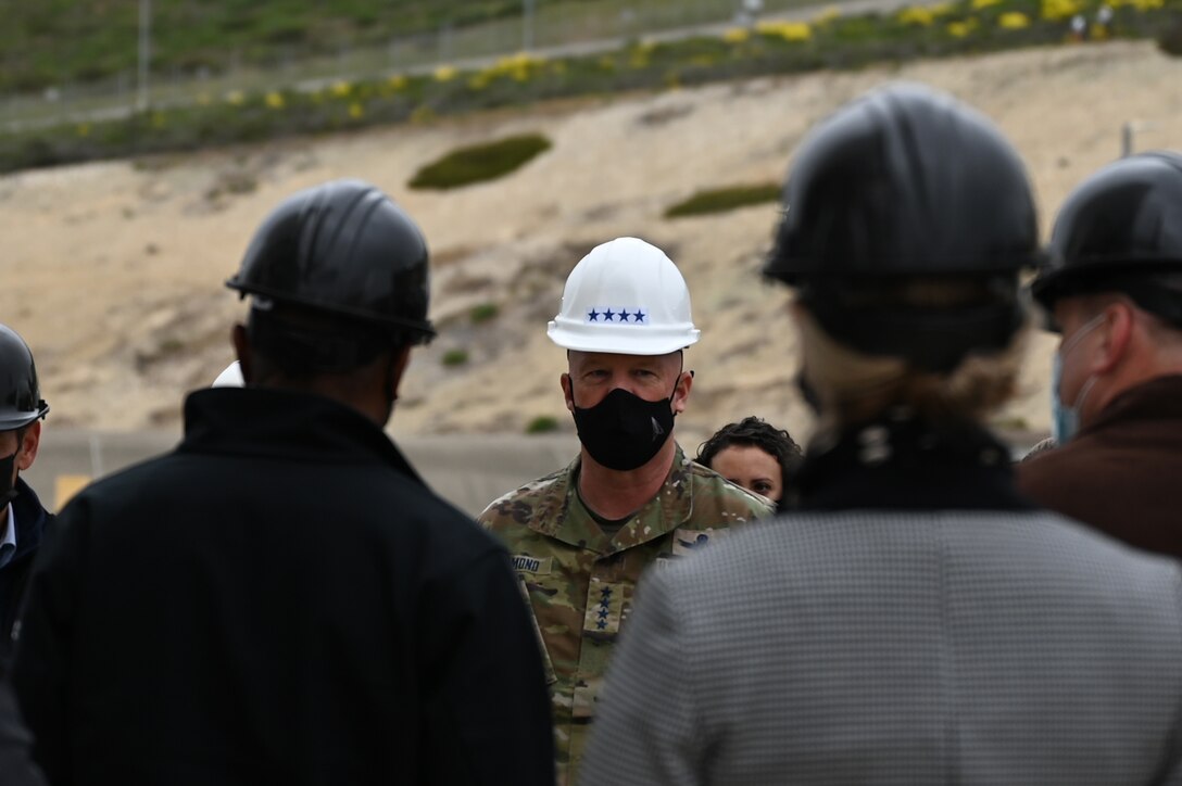 U.S. Space Force Gen. John “Jay” Raymond, Chief of Space Operations, receives a tour of Space Launch Complex-6, where National Reconnaissance Office Launch-82 vehicle was held, at Vandenberg Air Force Base, California, April 26, 2021. The NROL-82 supports the NRO’s overall national security mission to provide intelligence data to U.S. senior policy makers, the intelligence community and the Department of Defense. (U.S. Space Force photo by Staff Sgt. Andrew Moore)