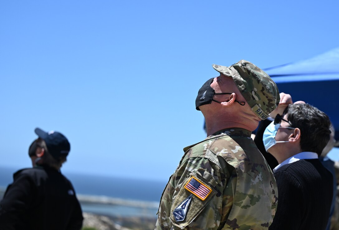 U.S. Space Force Gen. John “Jay” Raymond, Chief of Space Operations, watches as the National Reconnaissance Office Launch-82 vehicle lifts off at Vandenberg Air Force Base, California, April 26, 2021. NROL-82 is the USSF’s first National Security Space Launch of 2021 and the NRO’s 18th mission from Vandenberg since 2006. (U.S. Space Force photo by Staff Sgt. Andrew Moore)