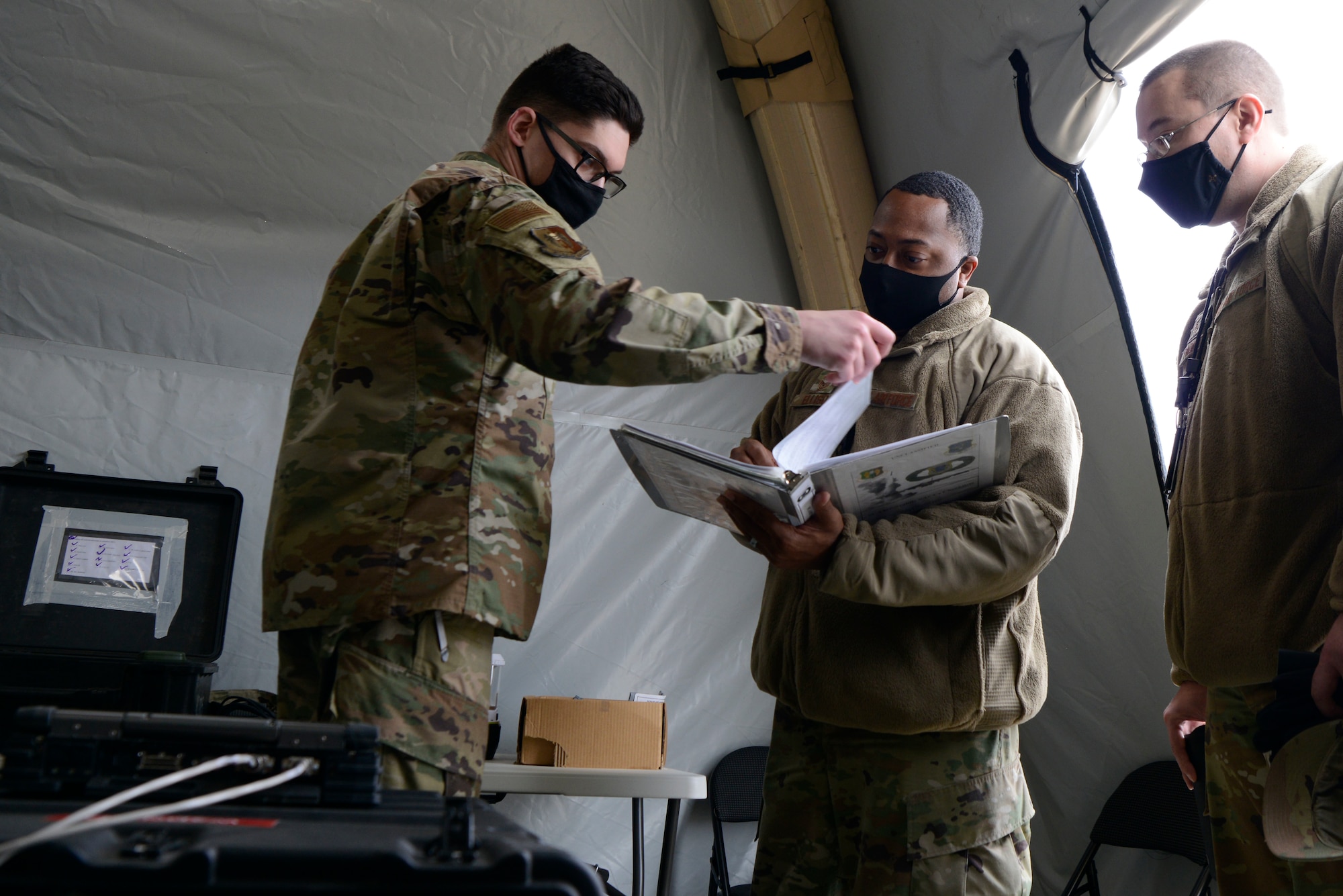 Airmen set up a mobile command post