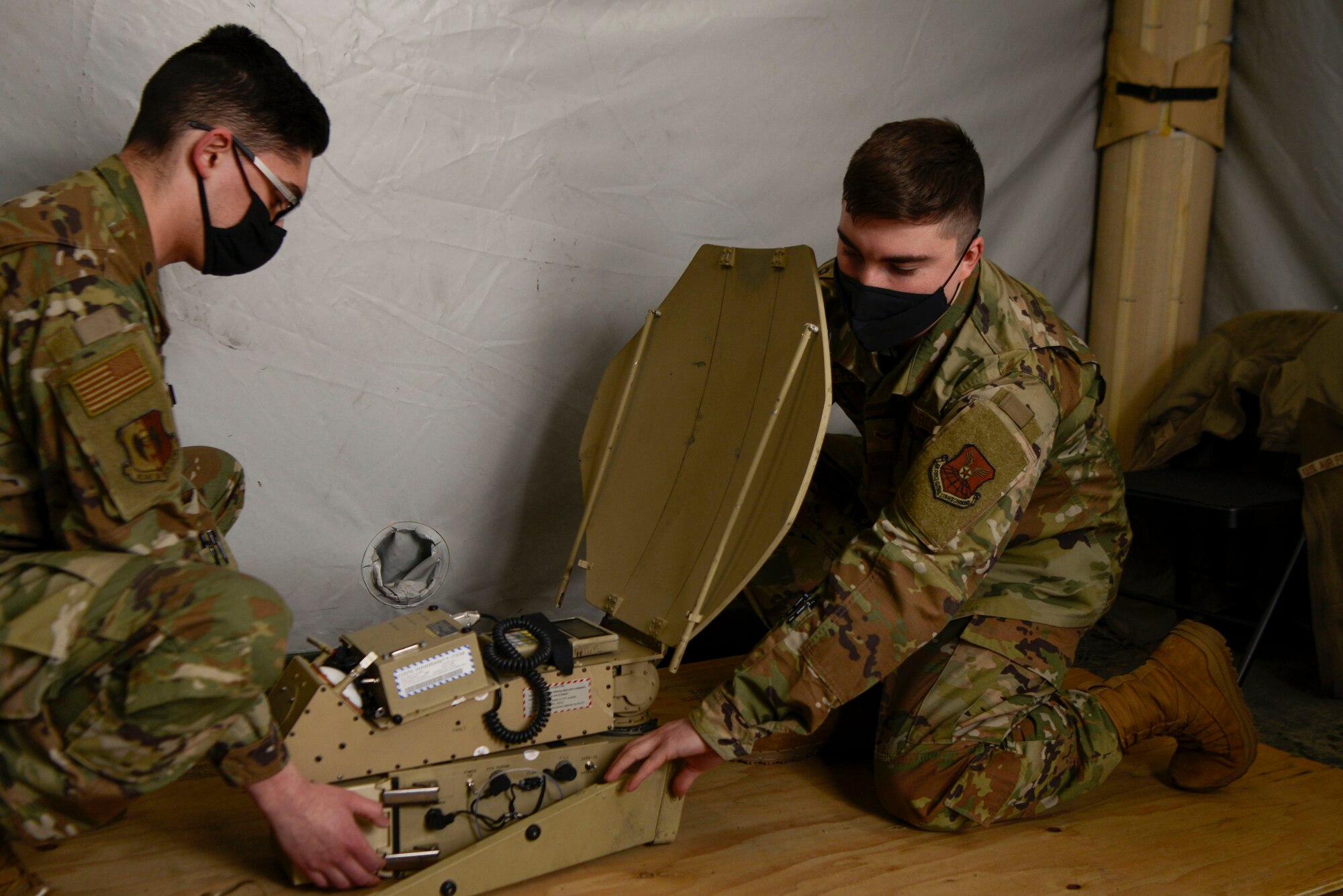 Airmen set up a mobile command post