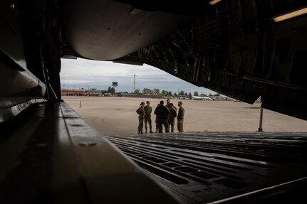 U.S. Air Force Capt. John Hundley Jr., a mission pilot for the 15th Airlift Squadron, conducts a static display of the C-17 Globemaster III to cadets from detachment 290, at Lexington, Kentucky, April 23, 2021.