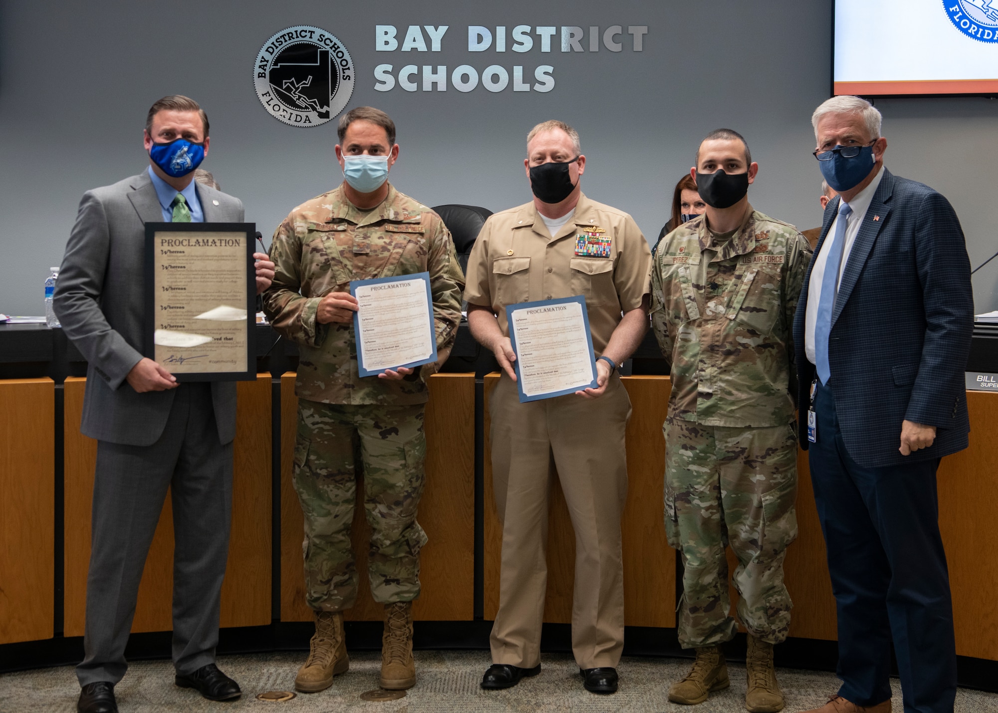 Leadership from Tyndall Air Force Base and Naval Support Activity Panama City signed an annual proclamation with the Bay District school board, designating April as Month of the Military Child.