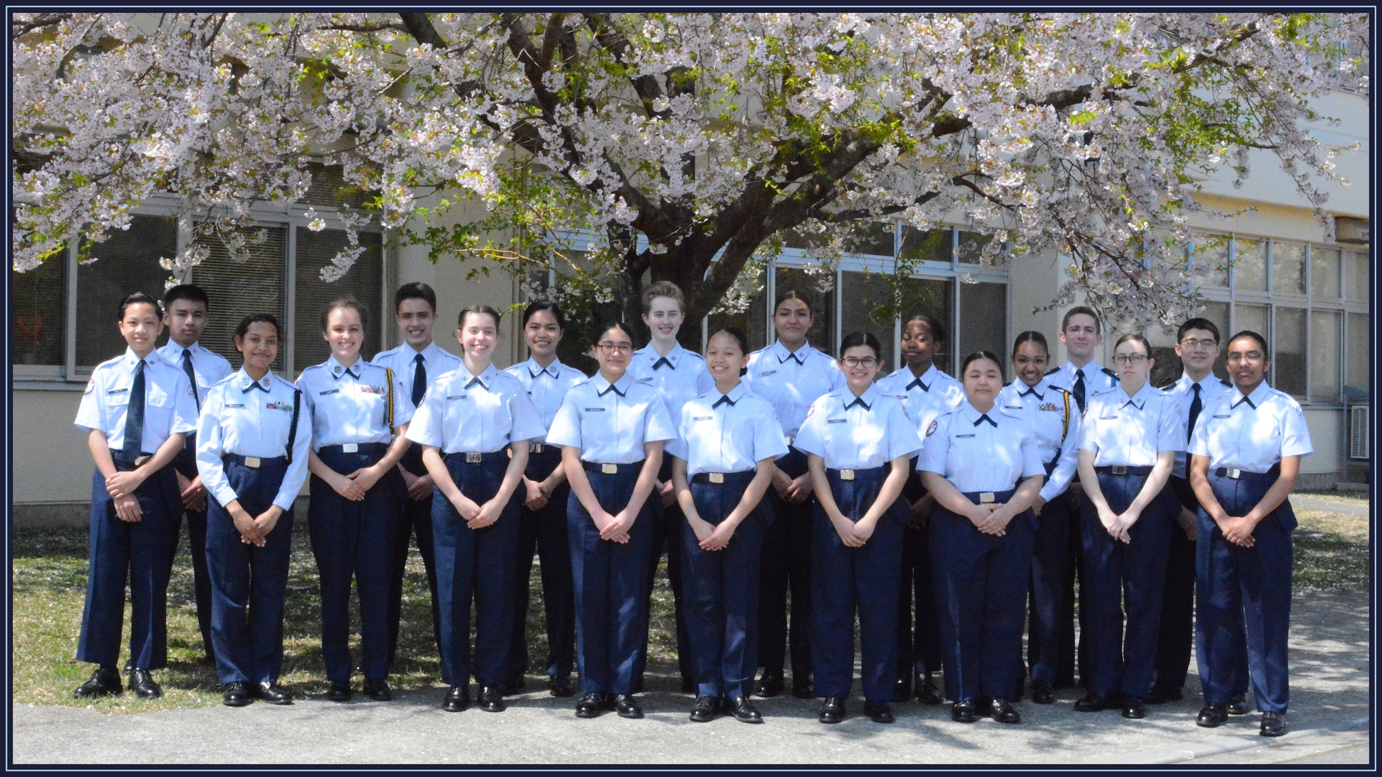 Among many-many wonderful things to include its beautiful Cherry Blossoms, Japan can now be known for the driven and intelligent cadets of Misawa’s JA-931.  The 19 pictured here were recognized for academic excellence in the 3rd quarter by Robert D. Edgren High School, and four of them are 8th graders!