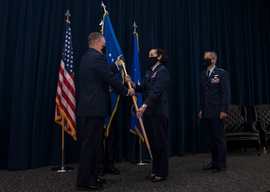Maj. Gen. John J. DeGoes relinquished command of the 59th Medical Wing to Brig. Gen. Jeannine Ryder during a change of command ceremony at the Inter-American Air Forces Academy auditorium here April 29, 2021.
