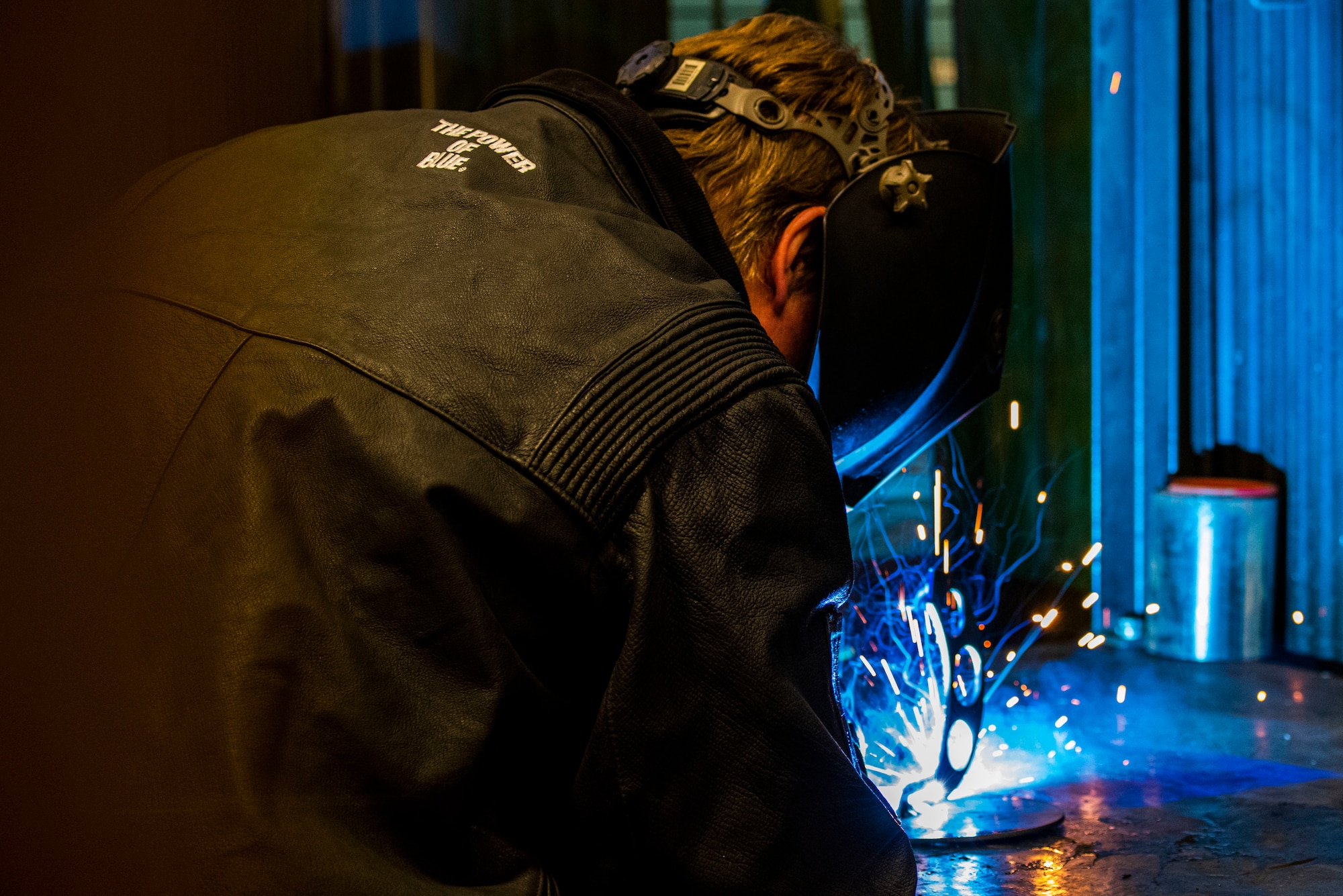 Travis Harris, 583rd Missile Maintenance Squadron shop mechanic, welds two pieces of metal together April 20, 2021 at Malmstrom Air Force Base, Mont.