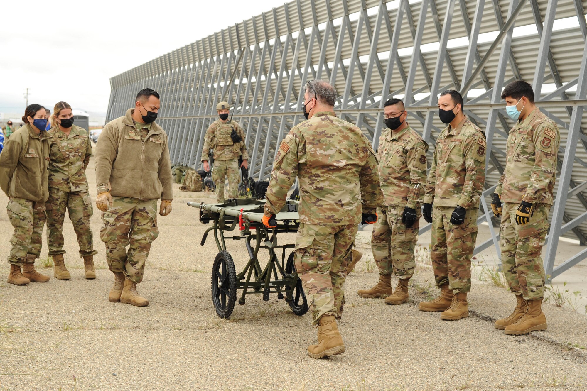 Airmen practice patient litter carry