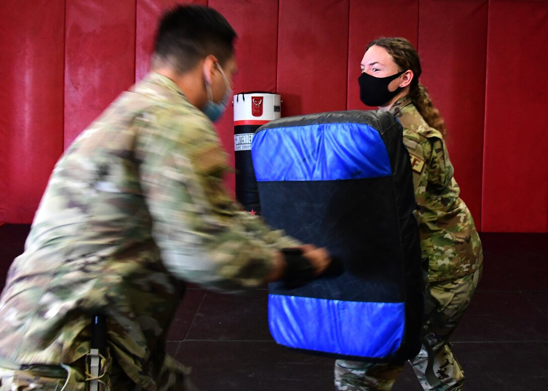 926th Security Forces Squadron practices baton drills during their Leader Led Training Course, April 9, 2021, at Nellis Air Force Base, Nevada.