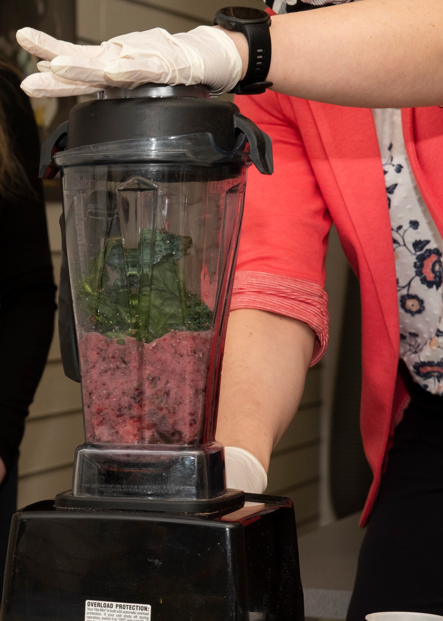 Marci McGill, the 673d Operational Medical Readiness Squadron Health Promotion dietician, makes a fruit-and-vegetable smoothie during a nutrition class at Joint Base Elmendorf-Richardson, Alaska, April 19, 2021. Health Promotion strives to promote health and wellness for all military members, their dependents, and Department of Defense civilians through community and group events to improve the health, mission readiness and productivity of the military community.