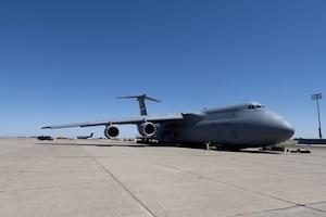 C-5M Super Galaxy aircraft sits on the flight line