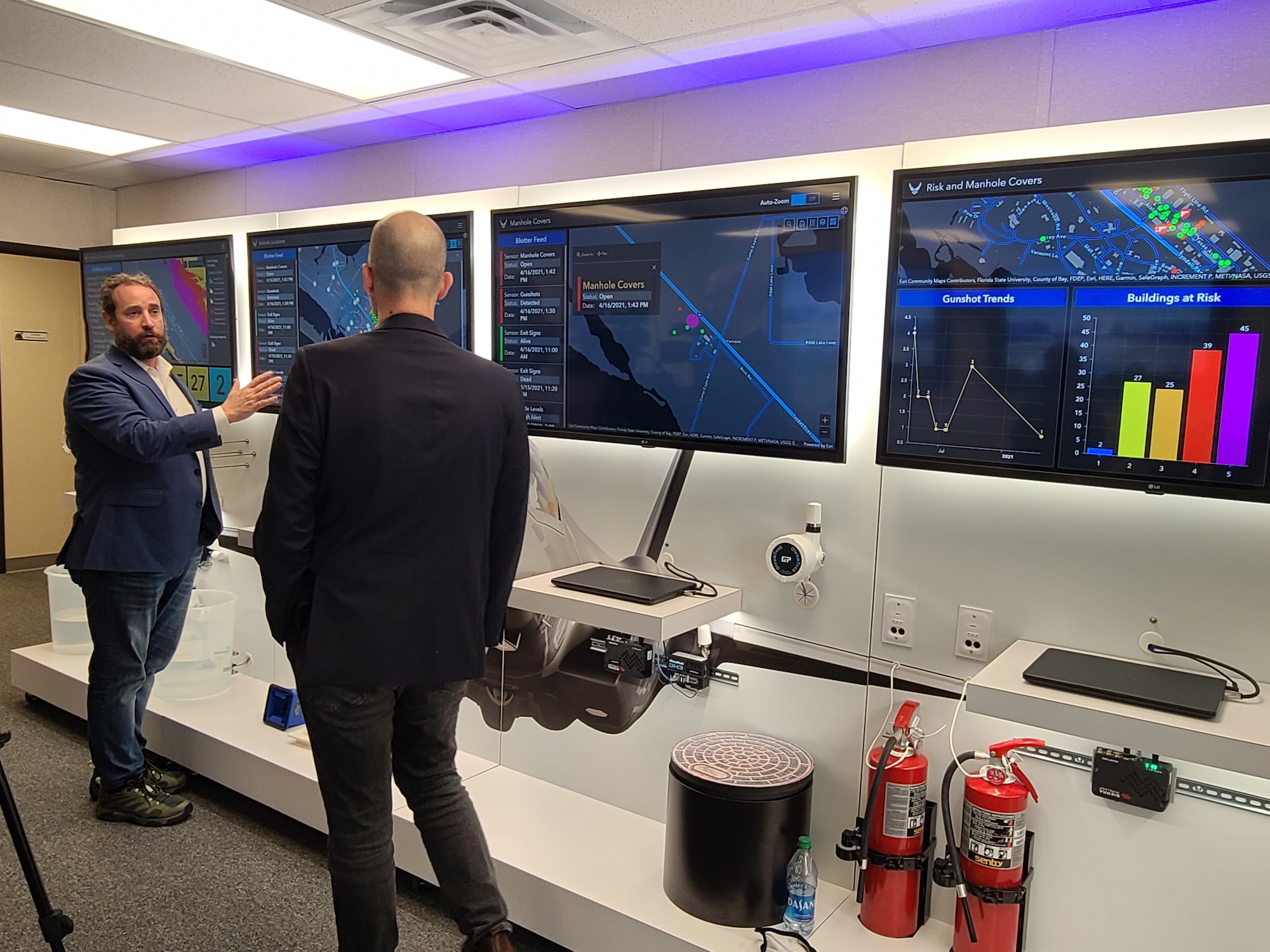 During Tyndall PMO’s demonstration, SimpleSense and Novetta personnel demonstrated some of the functions the Installation Resilience Control Center will bring to the installation. (U.S. Air Force photo by Sarah McNair)