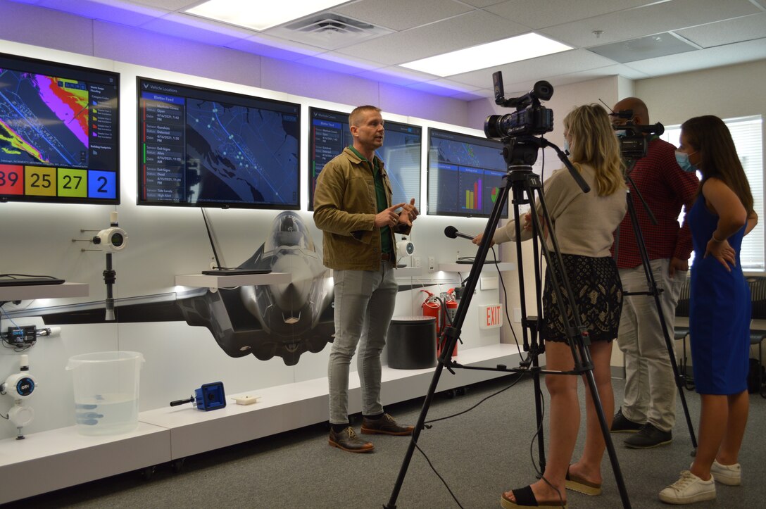 Lowell Usrey, Tyndall’s PMO Integration branch chief, tells local media about the innovative capabilities the Installation Resilience Operations Center will bring to Tyndall Air Force Base, Florida, April 28, 2021. (U.S. Air Force photo by Sarah McNair)