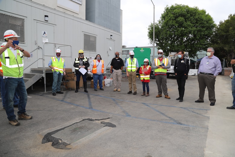 A team that includes subject-matter experts from the U.S. Army Corps of Engineers, the Federal Emergency Management Agency, the California Department of Public Health, Los Angeles Department of Public Works and the California Governor’s Office of Emergency Services conduct a final inspection of work  at Mission Community Hospital, in Panorama City, California, April 22, as part of FEMA’s support to California in response to the COVID-19 pandemic.