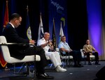 NATIONAL HARBOR, Md. (Aug. 2, 2021) - Chief of Naval Operations (CNO) Adm. Mike Gilday speaks at the Sea Air Space 2021 expo. (U.S. Navy photo by Chief Mass Communication Specialist Nick Brown/Released)
