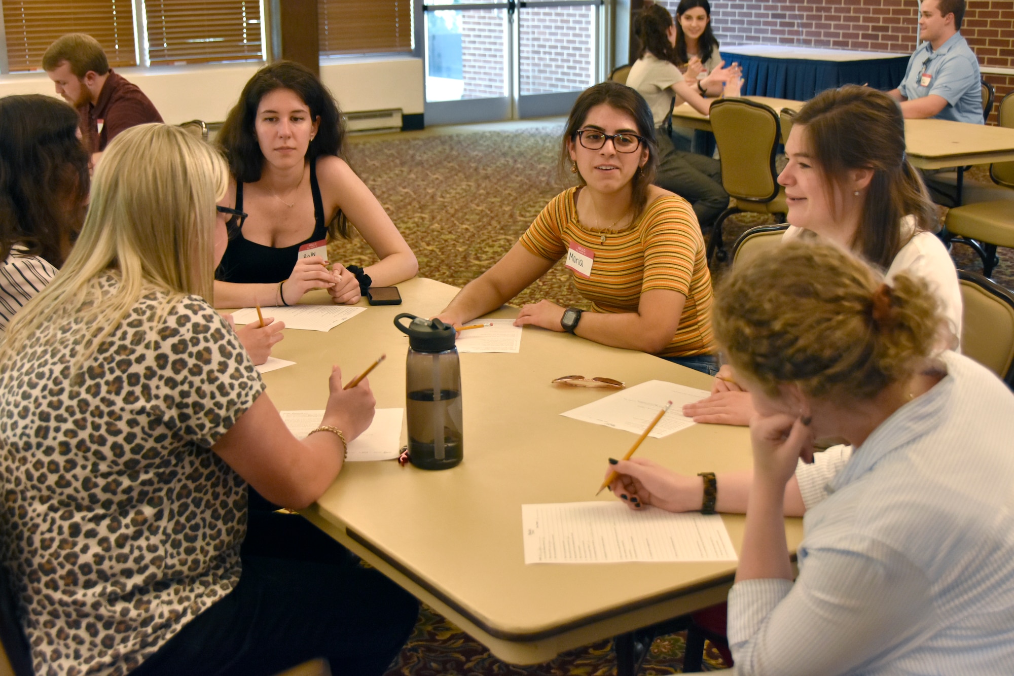 Summer interns with the Department of Defense and National Aerospace Solutions, LLC, take part in icebreaker activities to get to know one another during a social event June 17, 2021, at the Arnold Lakeside Complex on Arnold Air Force Base, Tenn. (U.S. Air Force photo by Bradley Hicks)