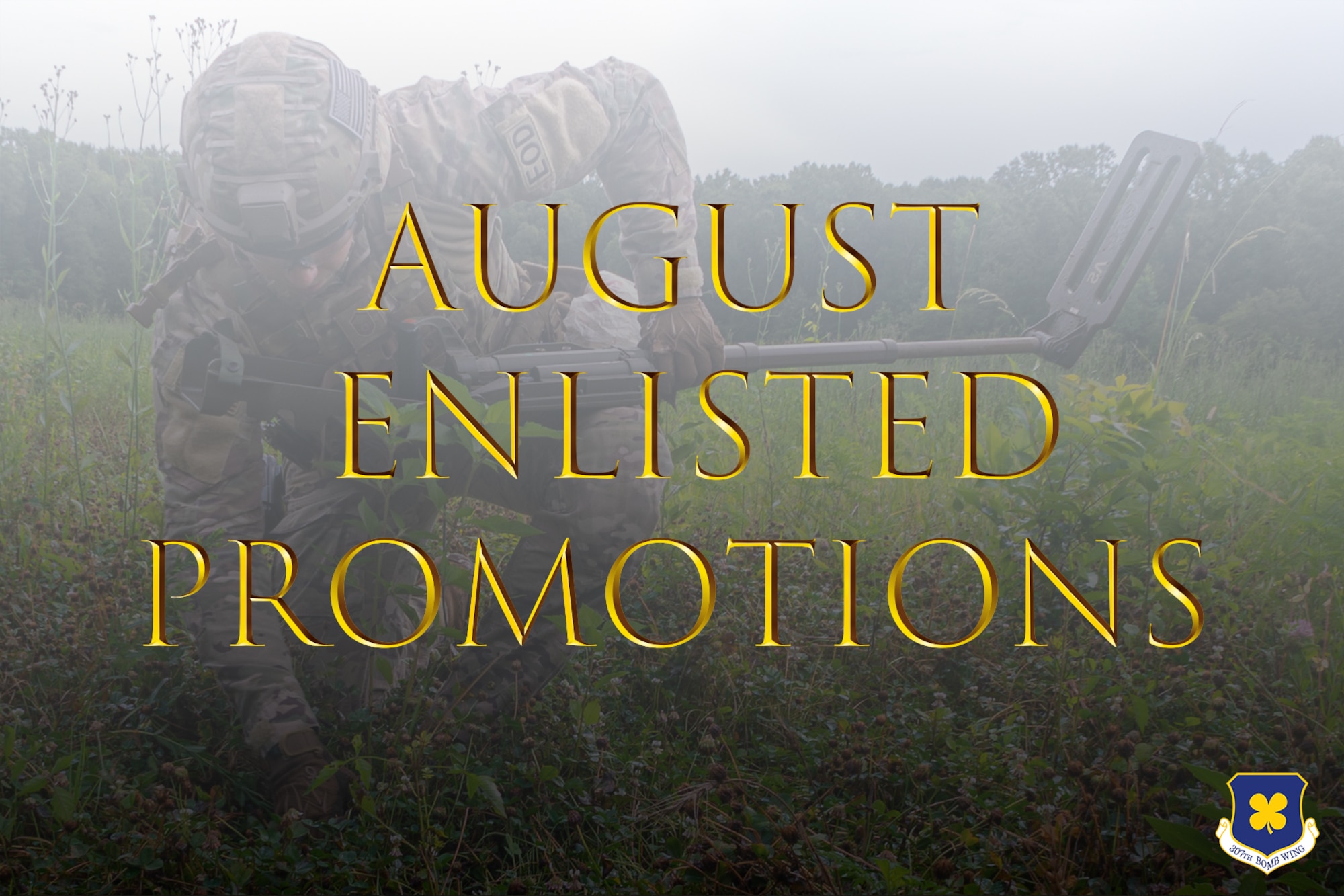 Photo of Airman with words August Enlisted Promotions