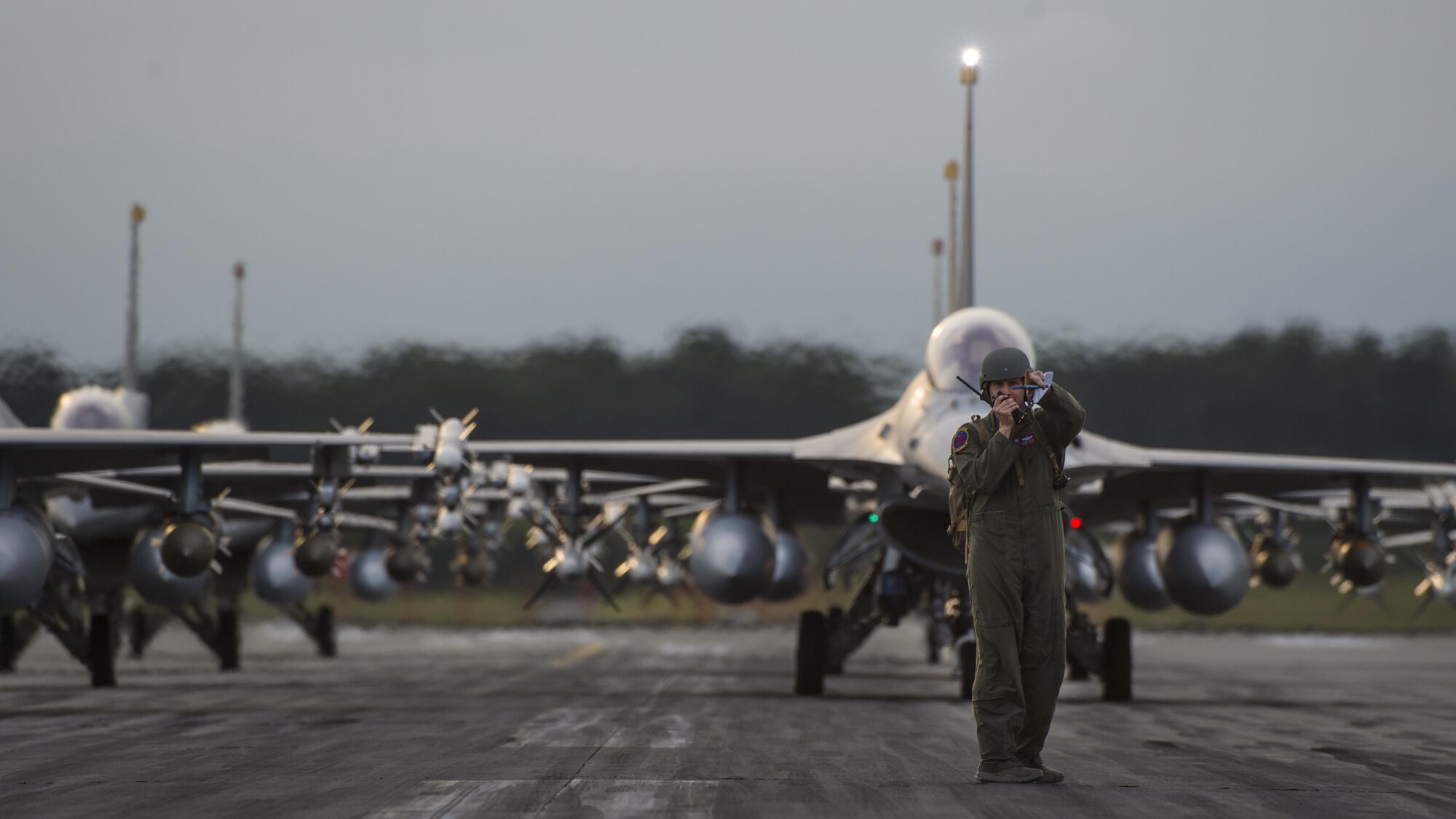 F-16 Fighting Falcons elephant walk