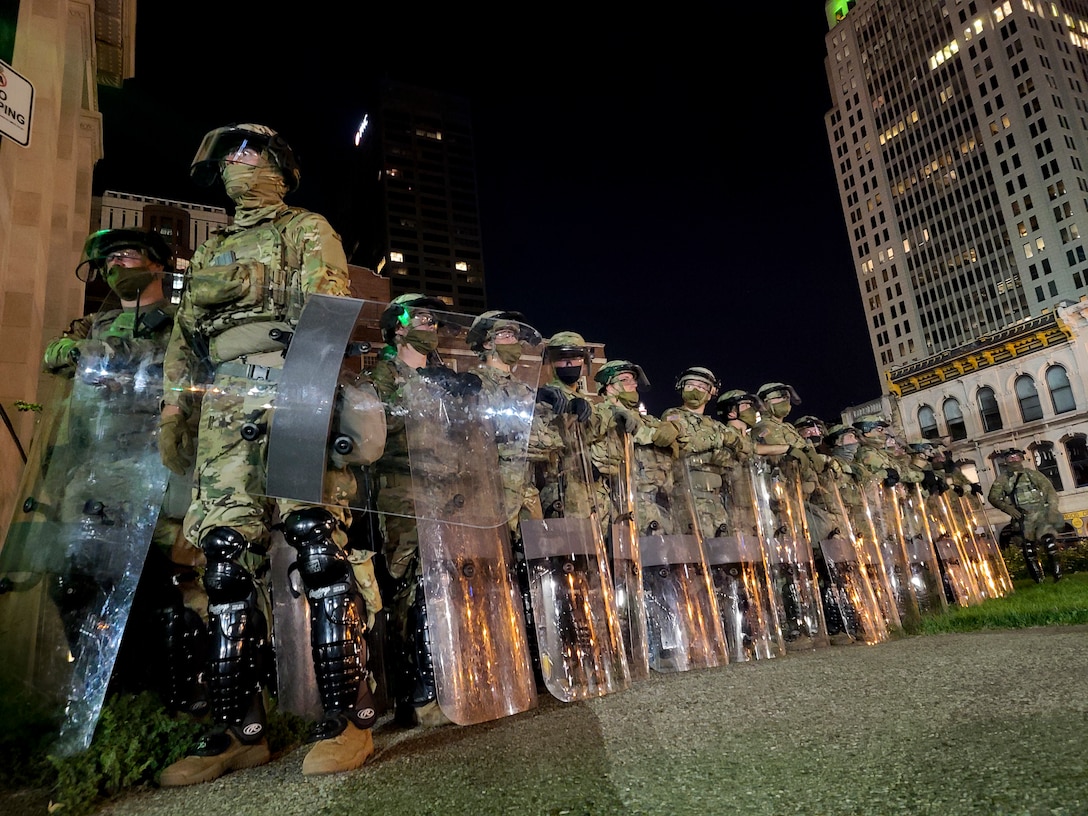 The Kentucky Army National Guard responded to Governor Andy Beshear's request to support Kentucky State Police and Louisville Metro Police Department during possible riots near Jefferson Square Park.