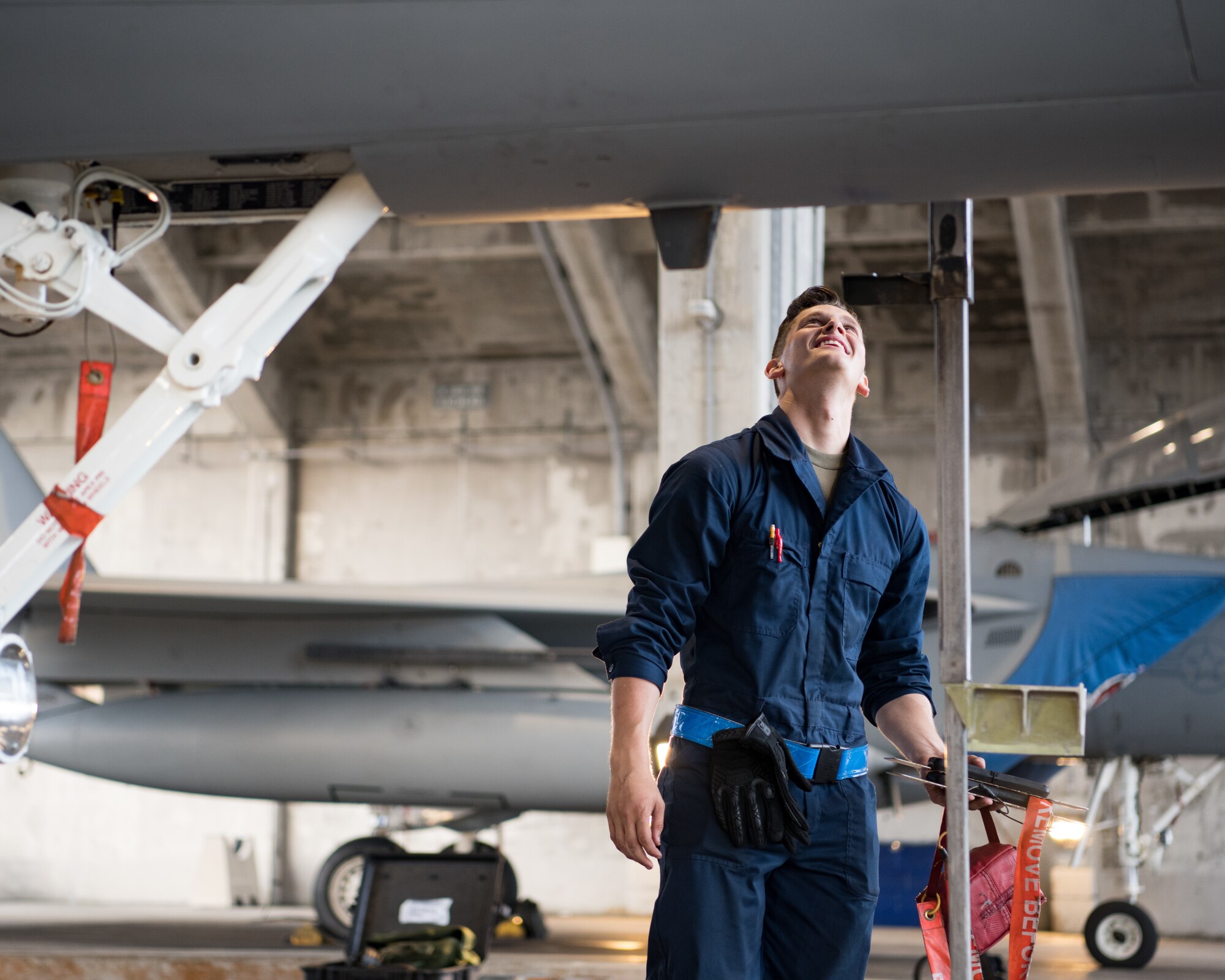 U.S. Air Force maintainers work on F-15C Eagles at Kadena Air Base, Japan.