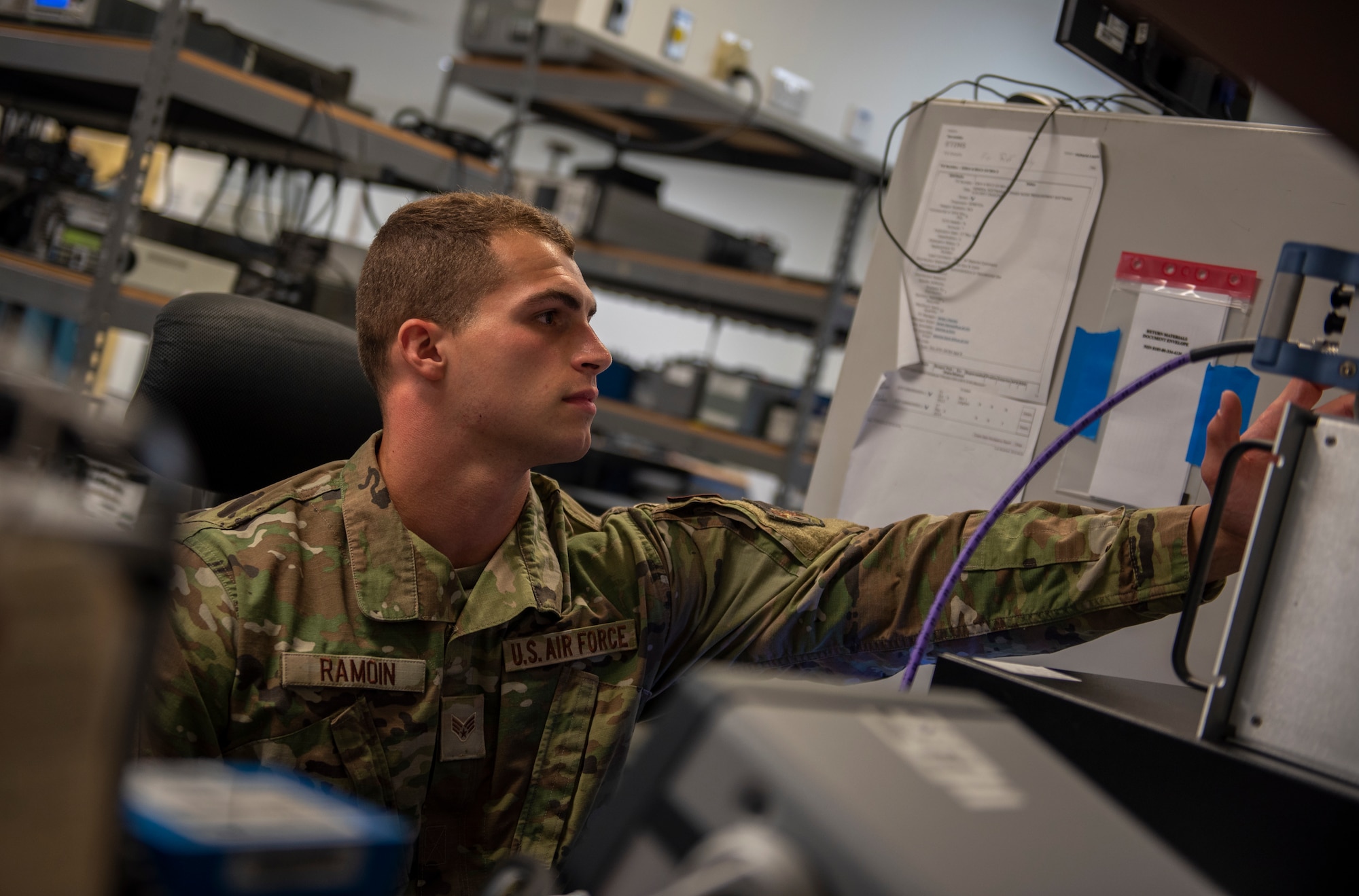 The 379th EMXS Precision Measurement Equipment Laboratory tests equipment for all the Air Forces Central bases to ensure that they are properly calibrated, providing safe, accurate, reliable and traceable equipment.  (U.S. Air Force photo by Airman 1st Class Kylie Barrow)