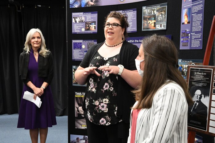 IMAGE: NSWCDD Human Resource's Award Program Manager Bridget White speaks at the presentation of the 2021 G. Dennis White Early Career Human Systems Integration Practitioner award.