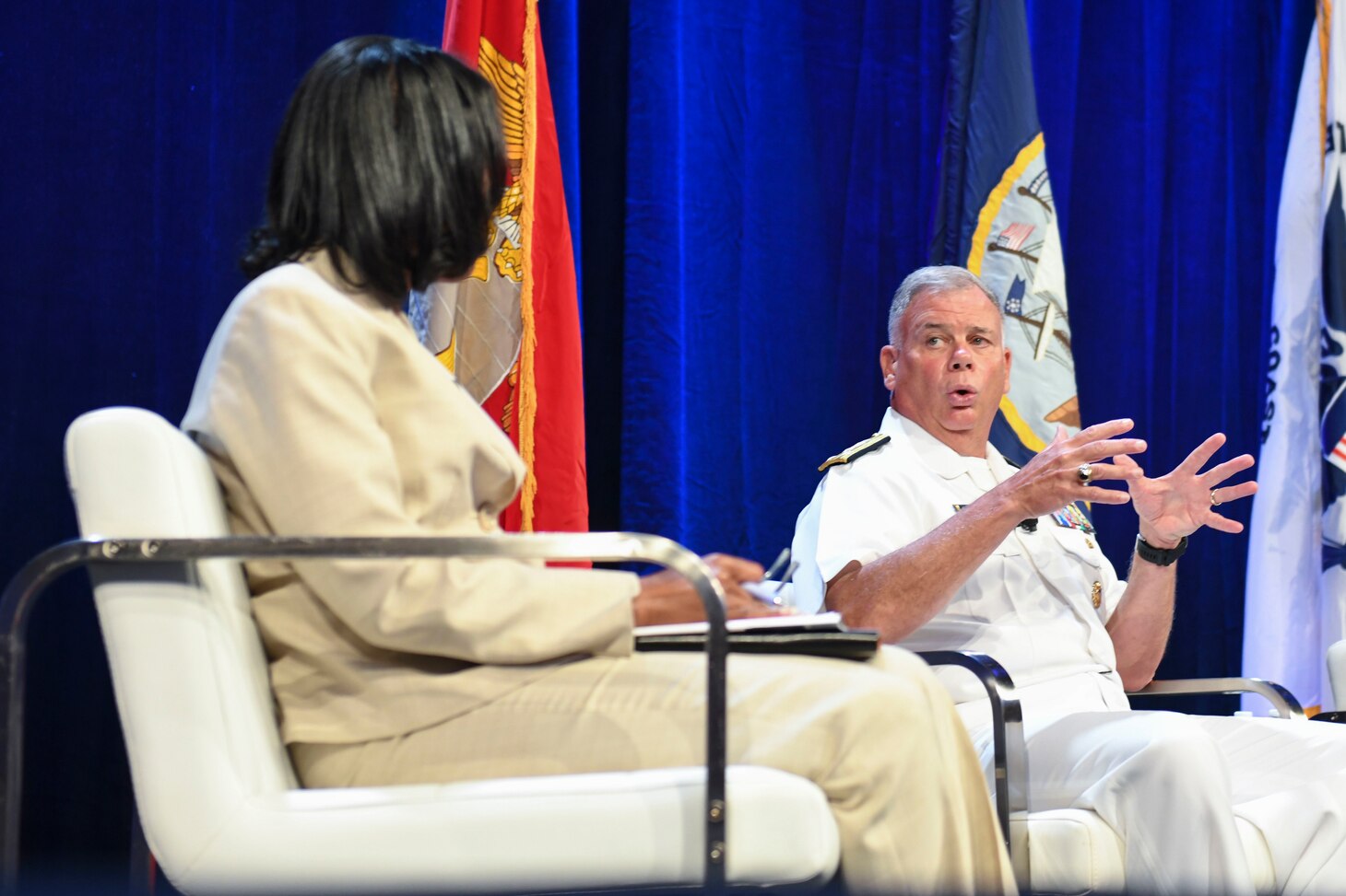 Chief of Naval Personnel Vice Adm. John Nowell Jr., speaks during the Inclusion and Diversity as a Force Multiplier panel at the Sea-Air-Space 2021 exposition.