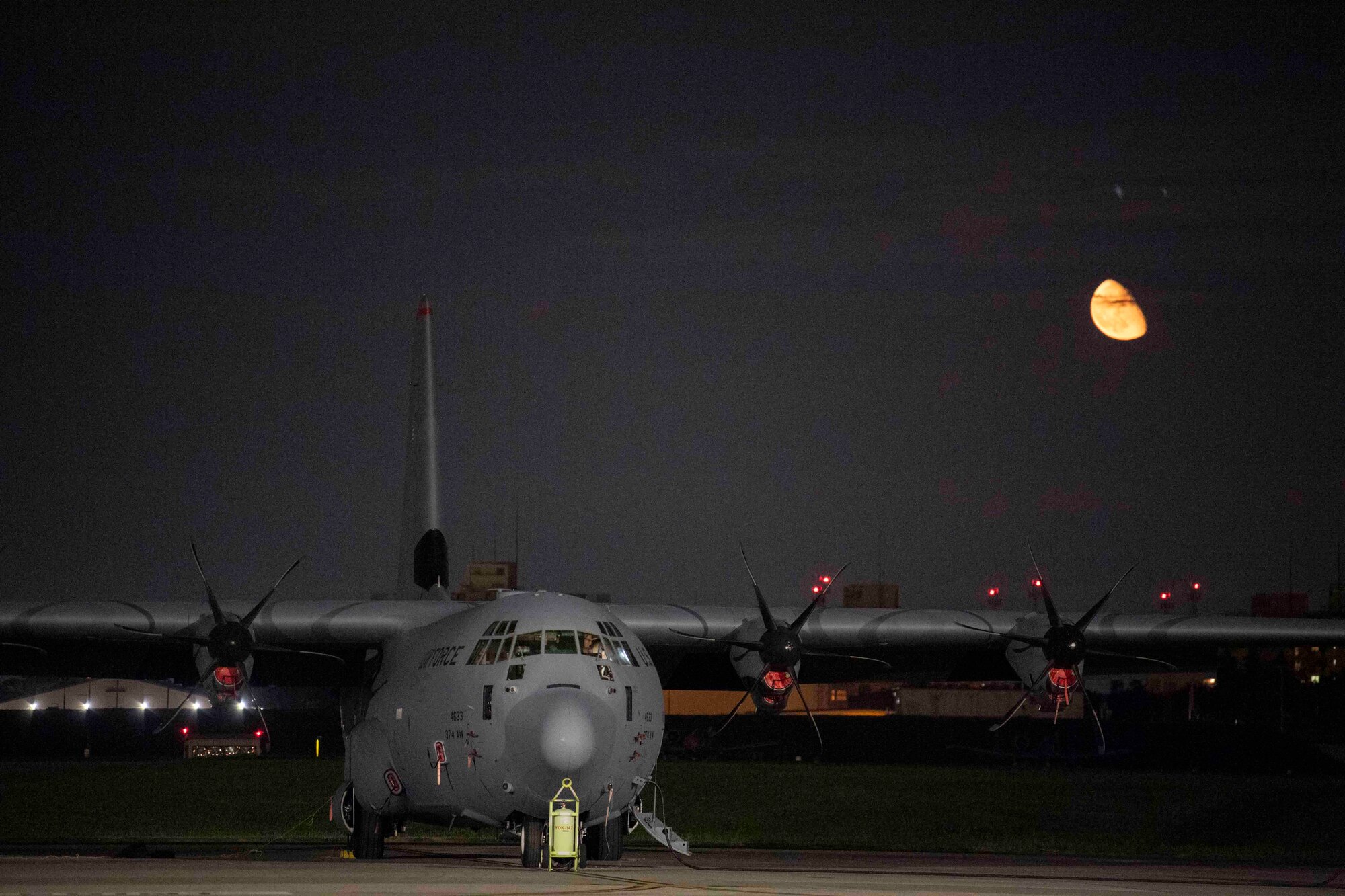 A C-130J Super Hercules assigned to the 36th Airlift Squadron sits on the flightline at Yokota Air Base, Japan, July 29, 2021.