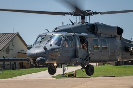 Helicopter lands.