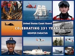 Graphic celebrating 231 years of the U.S. Coast Guard.