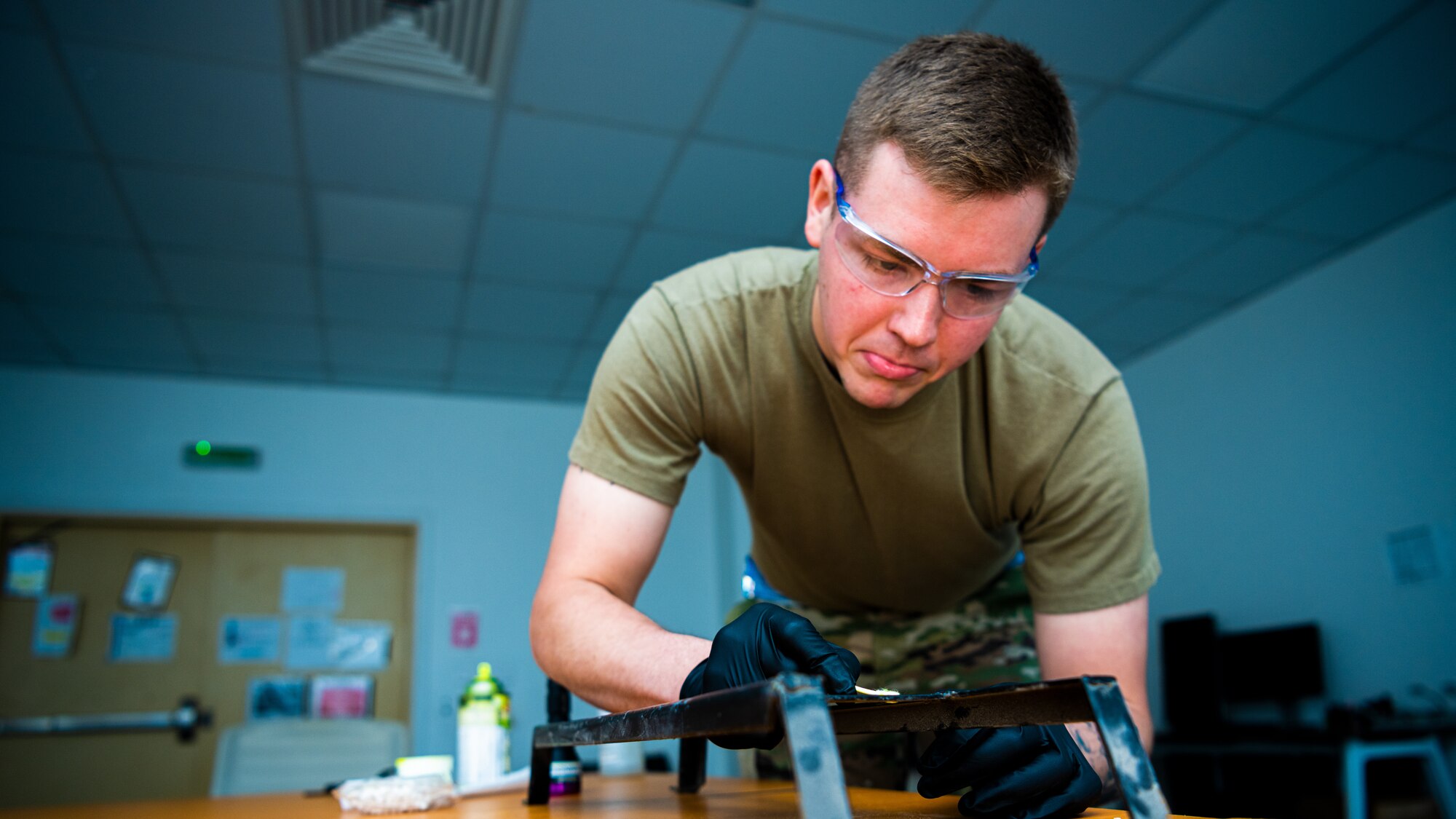 The 380th Expeditionary Maintenance Squadron nondestructive inspection specialists are expert at analysis and detecting imperfections in aircraft parts at Al Dhafra Air Base, United Arab Emirates.