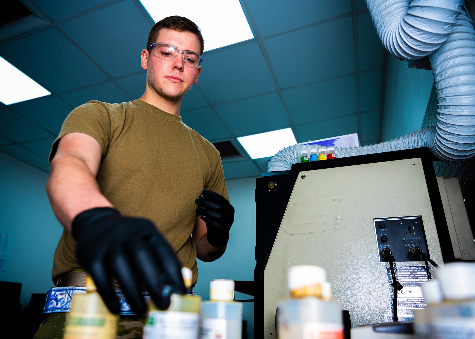 The 380th Expeditionary Maintenance Squadron nondestructive inspection specialists are expert at analysis and detecting imperfections in aircraft parts at Al Dhafra Air Base, United Arab Emirates.