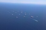 HMS Queen Elizabeth and USS The Sullivans with the United Kingdom Carrier Strike Group joined ships with NATO Standing Maritime Groups One and Two for an impressive display of maritime power in the Eastern Atlantic on 28 May 2021.