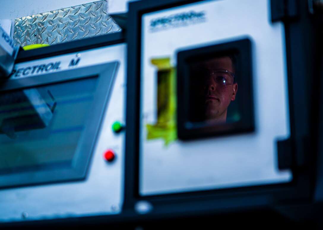 The 380th Expeditionary Maintenance Squadron nondestructive inspection specialists are expert at analysis and detecting imperfections in aircraft parts at Al Dhafra Air Base, United Arab Emirates.