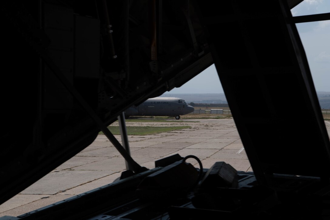 A view of an aircraft taxing