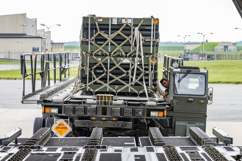 Airmen from the 436th Aerial Port Squadron load pallets onto a C-17 Globemaster III as part of a foreign military sales mission at Dover Air Force Base, Delaware, July 29, 2021. The U.S. and Nigeria have a long-standing partnership.The bilateral relationship is built on several pillars including security cooperation. Nigeria is a key partner in countering violent extremist organizations throughout the Lake Chad Basin. (U.S. Air Force photo by Roland Balik)