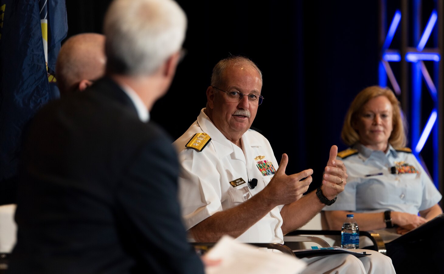 ear Adm. Bruce Gillingham, Surgeon General of the U.S. Navy, speaks during the “COVID Response and Post-Pandemic National Security” panel at the Sea-Air-Space 2021 exposition.