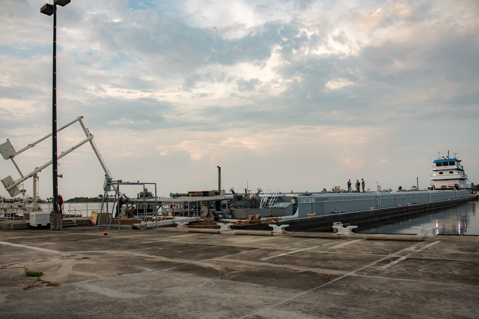 A barge sits on the water