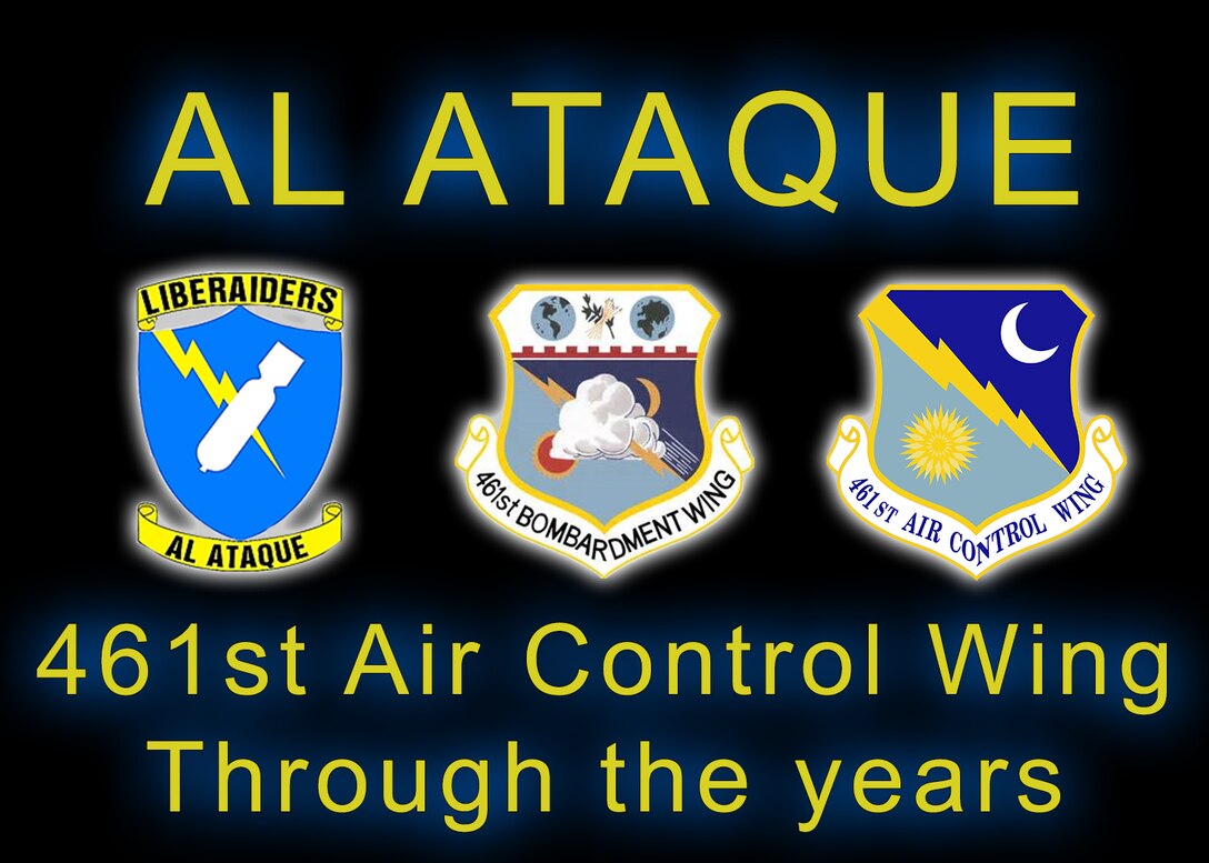 Graphic shows different shields the 461st Air Control Wing has had throughout its history.