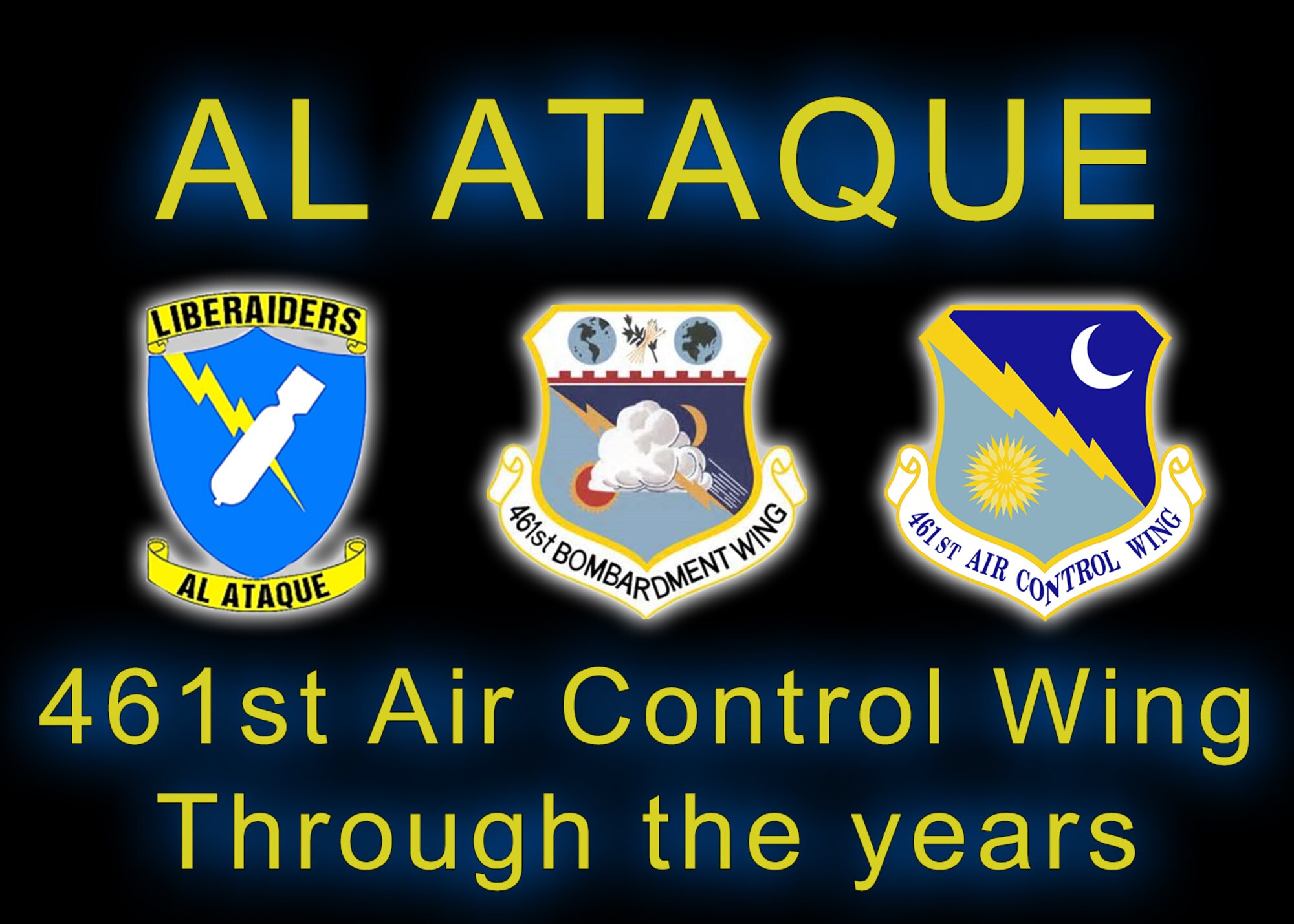 Graphic shows different shields the 461st Air Control Wing has had throughout its history.