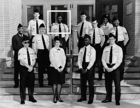 Then-Airman Kendall Briscoe stands alongside financial management apprentice course classmates at Sheppard Air Force Base, Texas. Briscoe, who spent 32 years in the Air Force, retired as a chief master sergeant with 14 duty assignments under his belt between 1989 and 2021. (Courtesy photo)