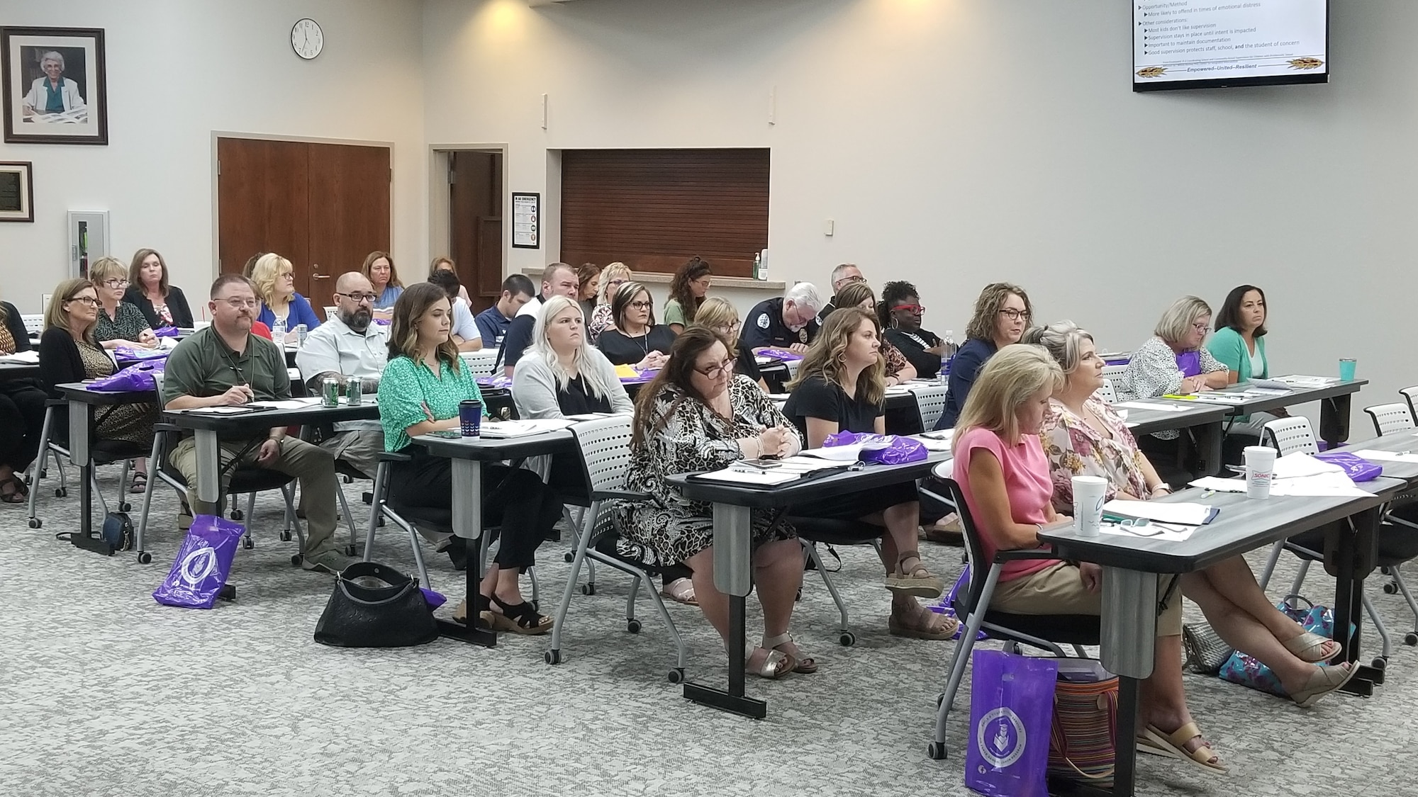 Educators from across three school districts listen to a training on Problematic Sexual Behavior at Southwest Technology Center in Altus, Oklahoma, July 26, 2021. Problematic sexual behavior in children and youth is defined as behavior, initiated by children younger than 18, that involves using sexual or private body parts in a manner that is developmentally inappropriate or potentially harmful to the individual or individuals impacted by the behavior. (Courtesy photo by Judy Mott)