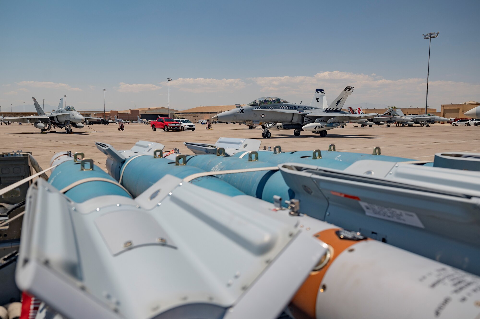 A U.S. Marine Corps F/A-18 Hornet taxis out.