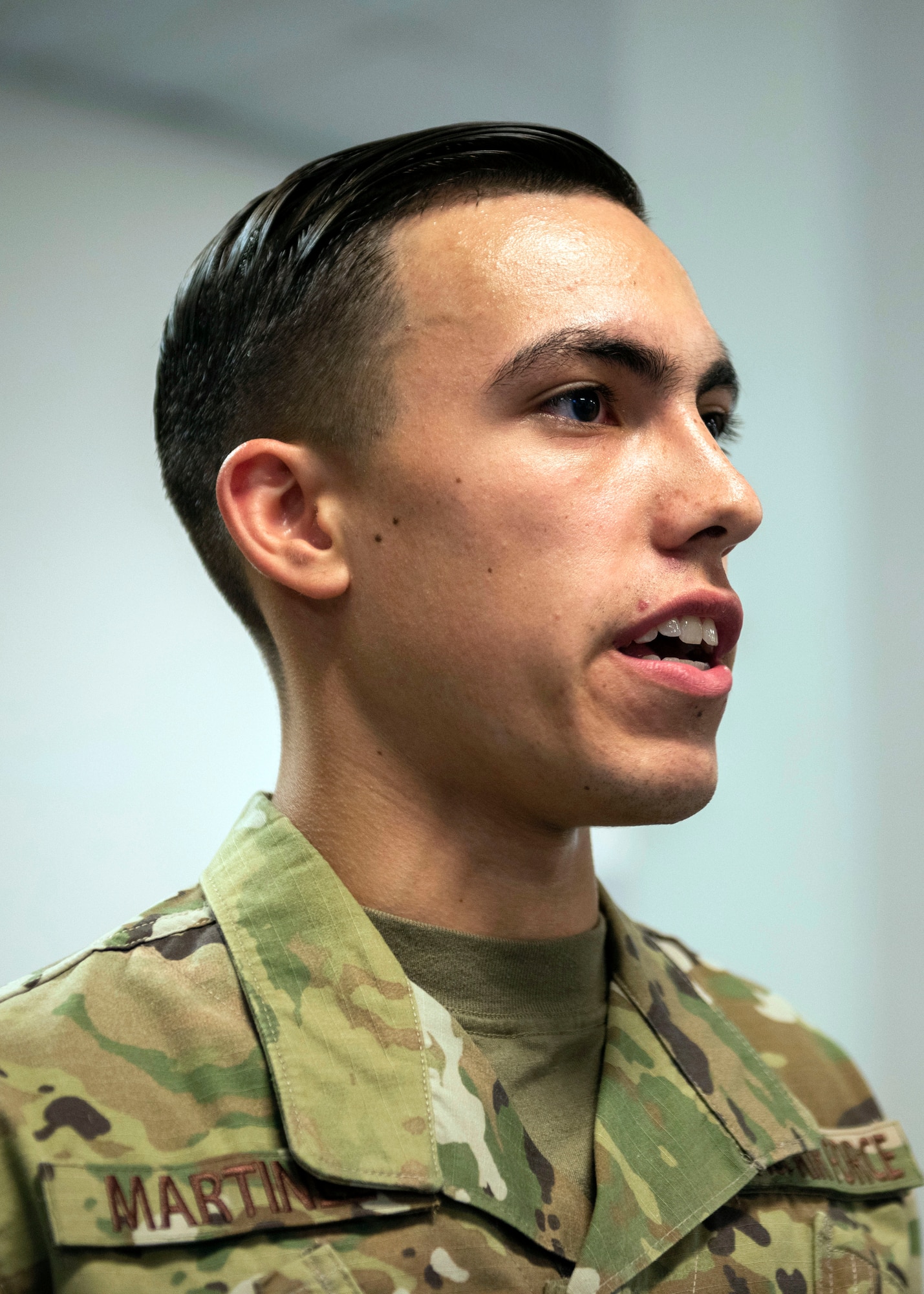 U.S. Air Force Senior Airman Armani Marinez, a Joint Base Elmendorf-Richardson Honor Guardsman, calls drill commands during an Honor Guard Open House at JBER, Alaska, July 19, 2021. The Honor Guard hosted the event to encourage Airmen to participate in the Honor Guard program. (U.S. Air Force photo by Senior Airman Emily Farnsworth)