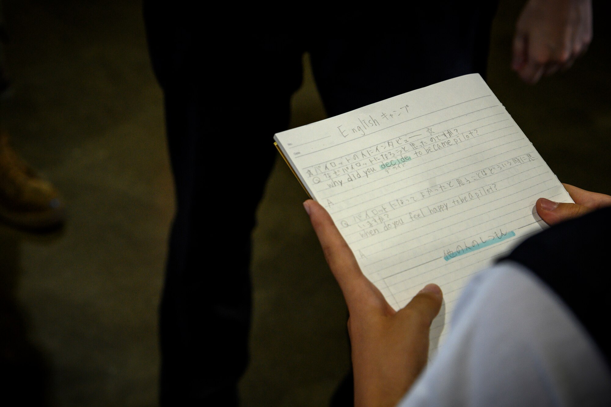 A Misawa City English Camp student asks a question during a base tour at Misawa Air Base, Japan, Aug. 3, 2021. During the tour, students spoke English to the briefers in order to practice their language skills. (U.S. Air Force photo by Senior Airman China M. Shock)