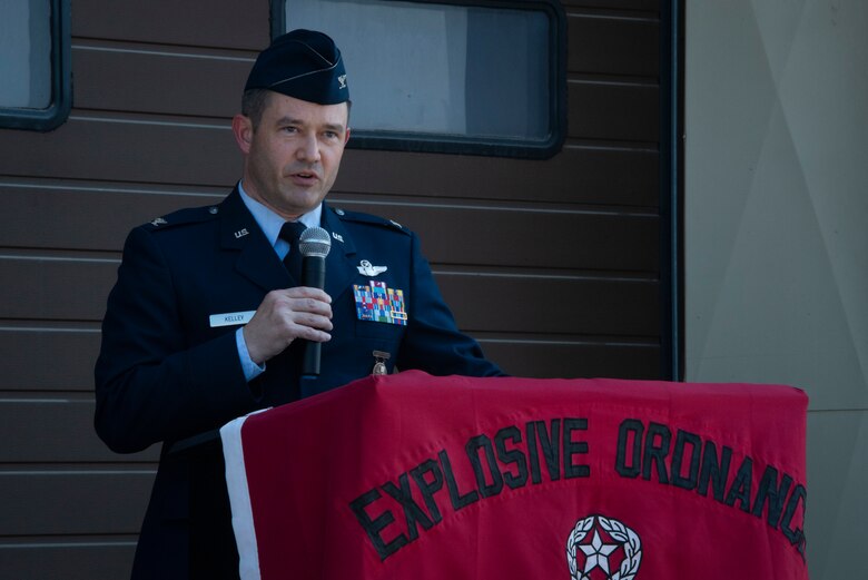 Air Force officer delivers remarks during ceremony.