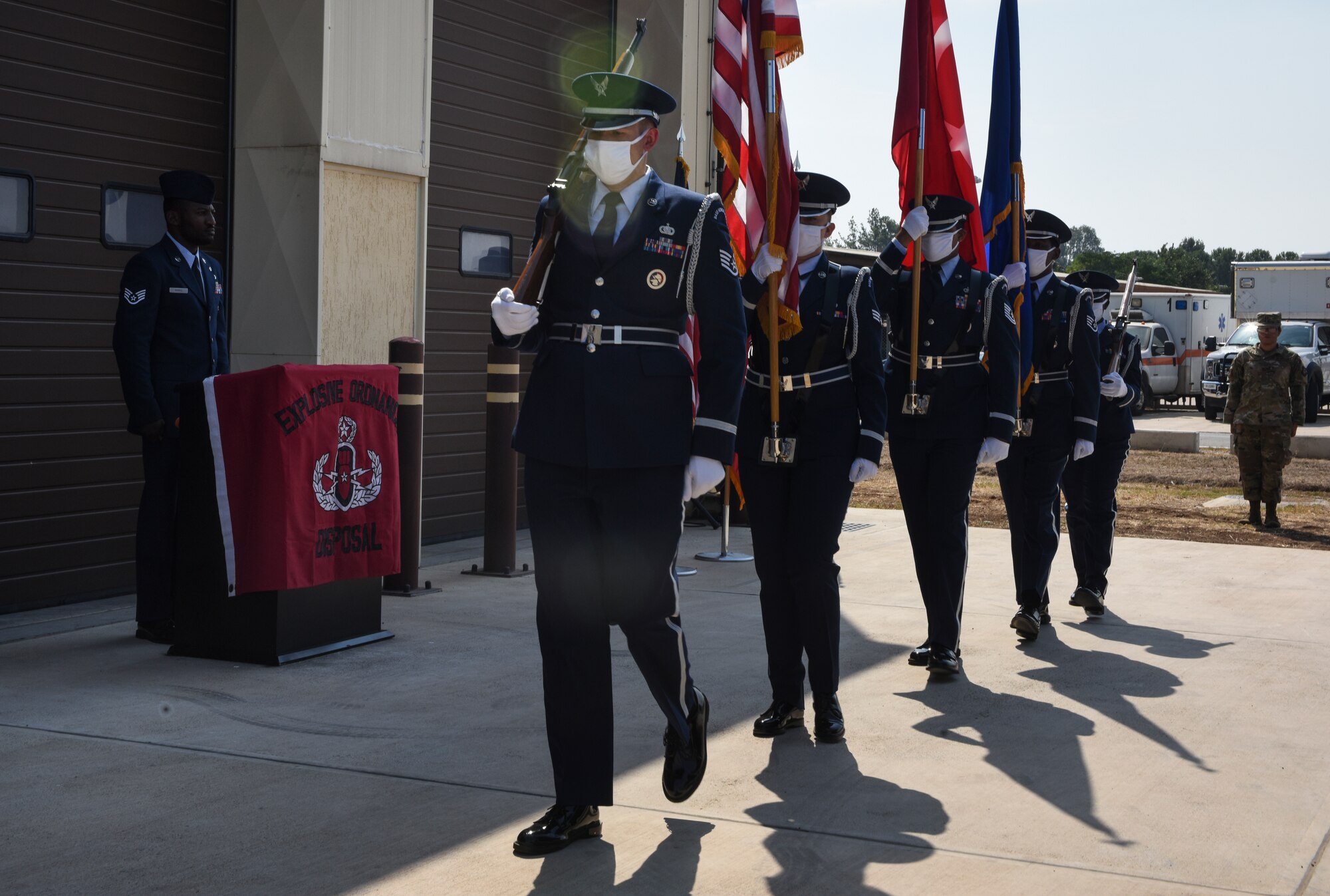 Air Force base honor guard present the colors.