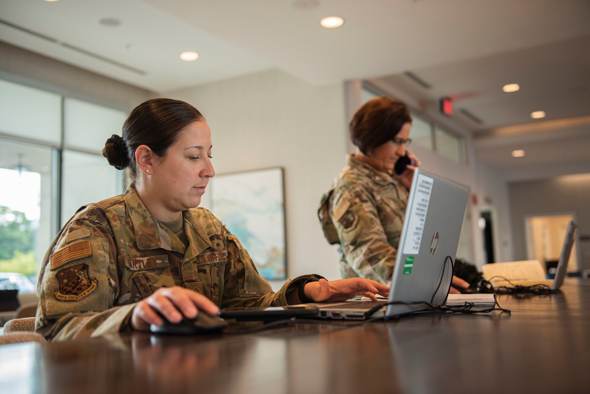 Master Sgt. Teaka Bartley, commander support staff with the 419th Mission Support Group, processes travel vouchers during annual tour, July 22, 2021 at Hurlburt Field, Florida. The CSS reservist traveled to Hurlburt Field to provide travel and pay support to Airmen in the 419th Logistics Readiness Squadron during their two-week annual training to maintain readiness for real-world deployments.